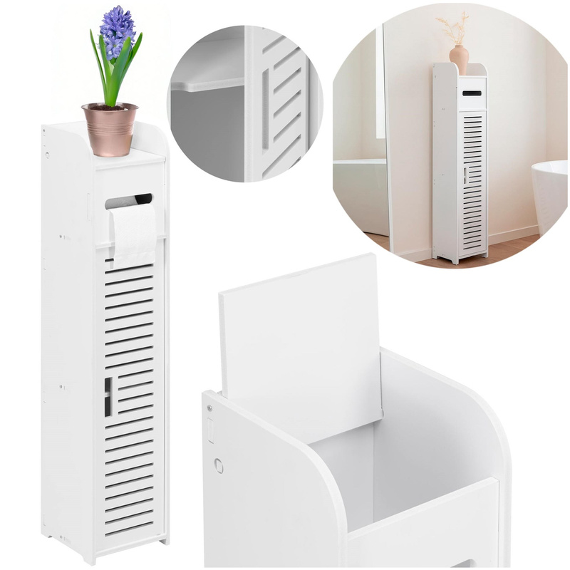 Szafka łazienkowa 80 cm stojąca z uchwytem na papier i schowkiem biały