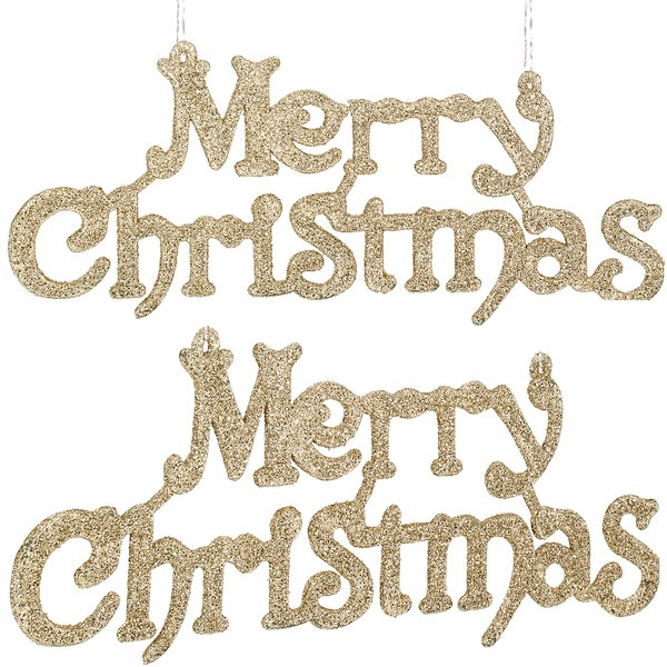 Ozdoba choinkowa 2 szt. napis Merry Christmas zawieszka świąteczna 24cm złota