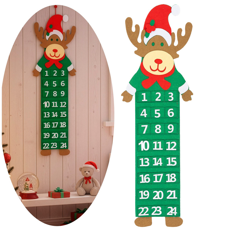 Kalendarz adwentowy, świąteczny Renifer dekoracja na ścianę 63,5 cm filc, multikolor