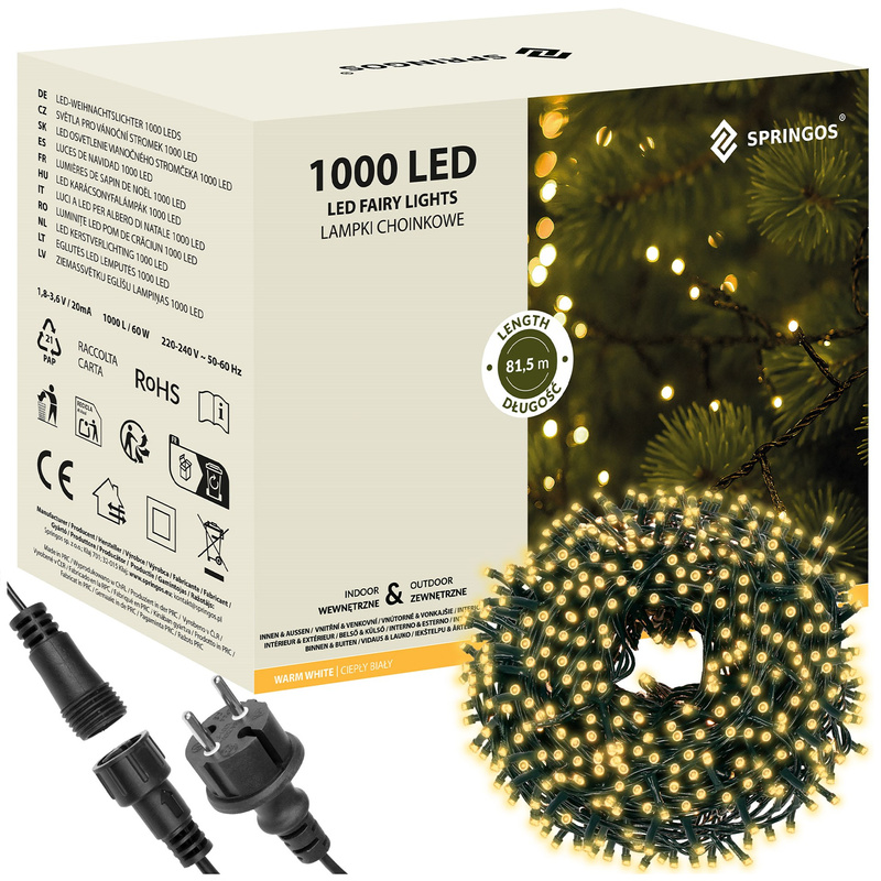 Lampki choinkowe 81,5 m biały ciepły 1000 led oświetlenie świąteczne IP44