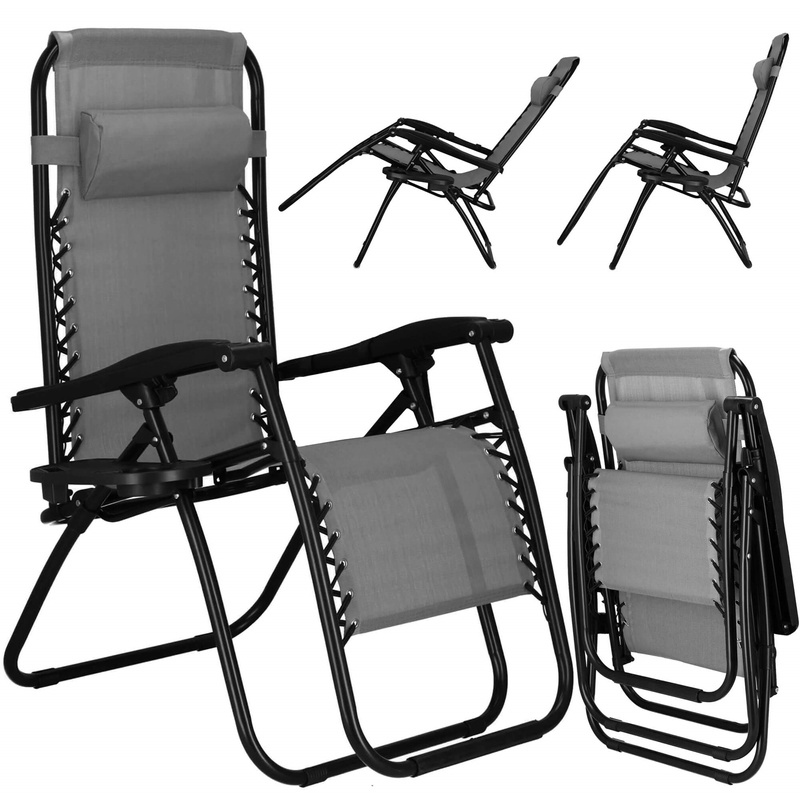 Leżak ogrodowy grawitacyjny z zagłówkiem szary