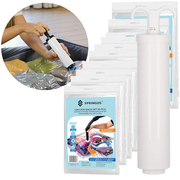 Worki próżniowe 10 szt. z pompką, torby zamykane próżniowo na ubrania 4 rozmiary