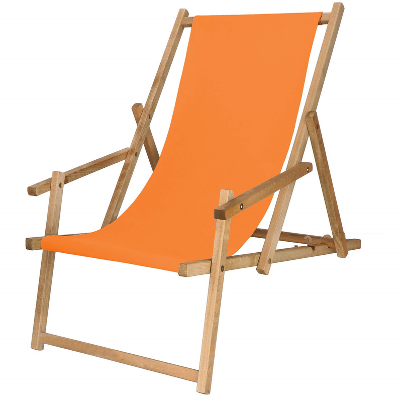 Leżak plażowy, drewniany z 3-stopniową regulacją, do ogrodu, pomarańczowy