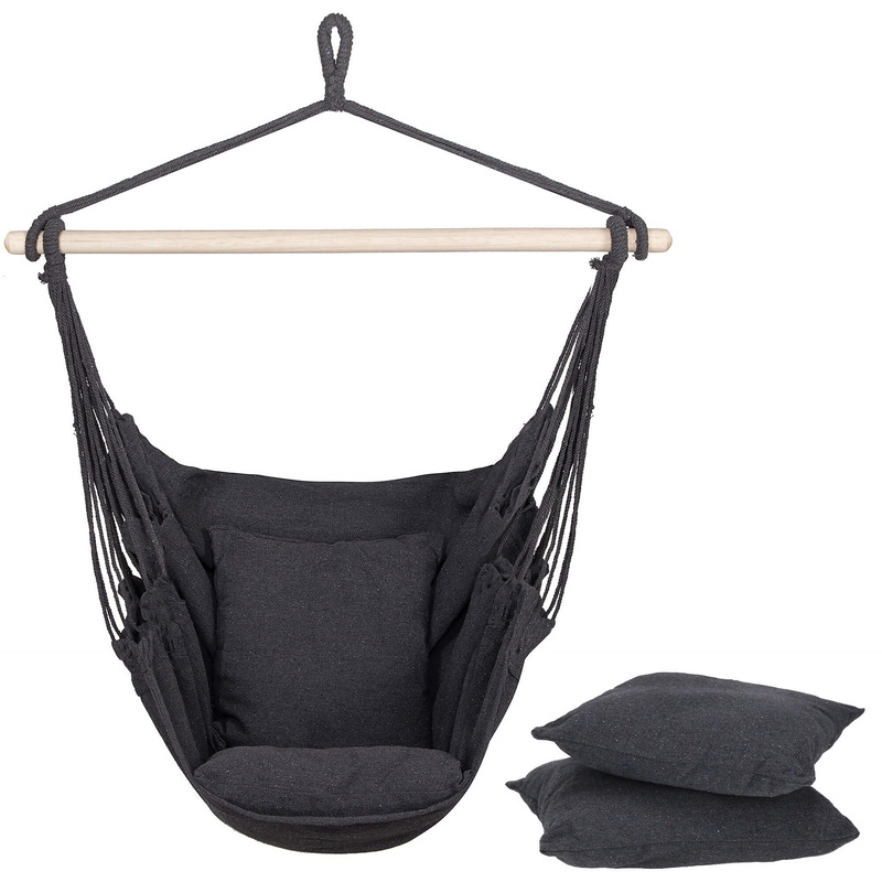 Fotel wiszący z poduszkami 130x100cm hamak brazylijski ciemnoszary