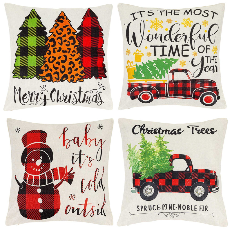 Świąteczne poszewki na poduszki 40x40 cm 4 szt. zestaw dekoracyjny na jaśki różne wzory