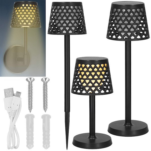 Lampa ogrodowa solarna LED 5w1 ażurowy kinkiet z 3 trybami świecenia czarny