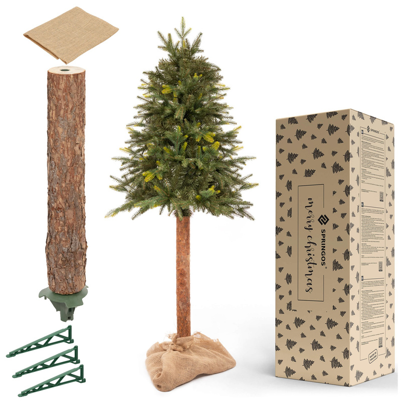 Sztuczna choinka na pniu jak żywa 150 cm świerk naturalny ze stojakiem nowoczesny