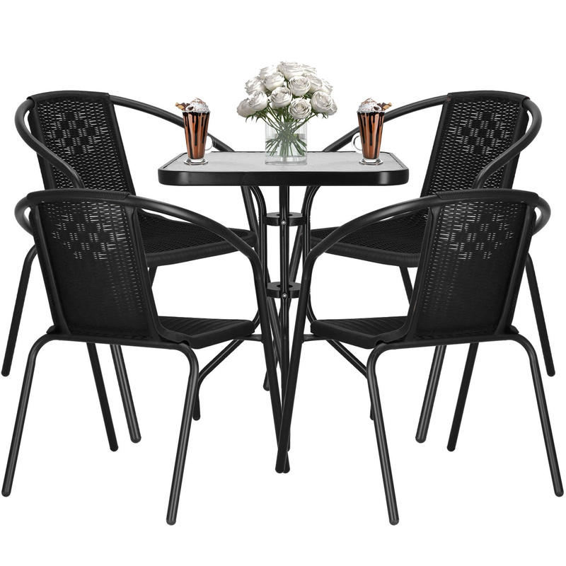 Zestaw mebli ogrodowych stół kwadratowy i 6 krzeseł metalowe komplet ogrodowy czarny