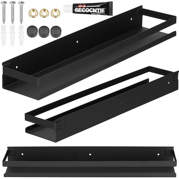 Półka łazienkowa wisząca pod prysznic 50x10 cm stal nierdzewna loft czarna