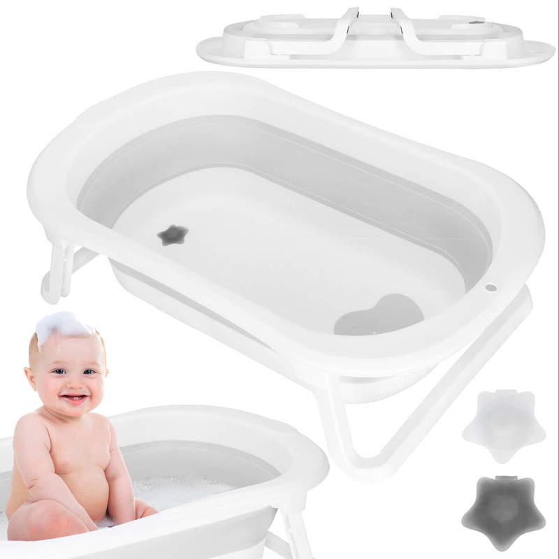 Wanienka dla niemowląt składana 40 L turystyczna z korkiem biało-szara