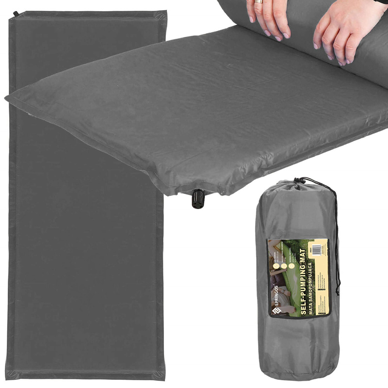 Mata samopompująca materac 180 cm z pokrowcem mata turystyczna szara
