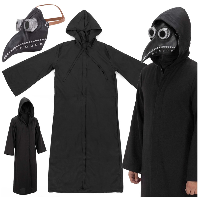 Kostium na Halloween Doktor Plaga zestaw peleryna z kapturem, maska kruk strój L/XL