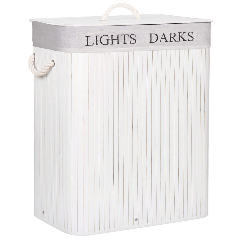 Bambusowy kosz na pranie 100 l z pokrywą organizer biały