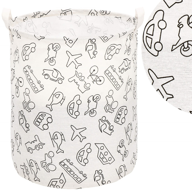 Kosz do przechowywania pojemnik na zabawki i ubrania 43 L biało-czarny pojazdy