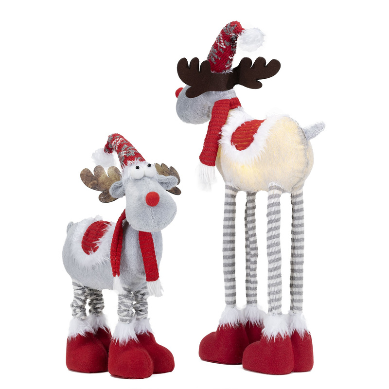 Świąteczny renifer z teleskopowymi nóżkami, ozdoba na święta figurka bożonarodzeniowa