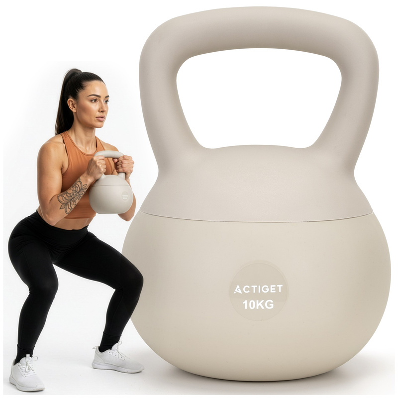 Kettlebell miękki 10 kg ciężar do ćwiczeń, kula treningowa, fitness, beżowy