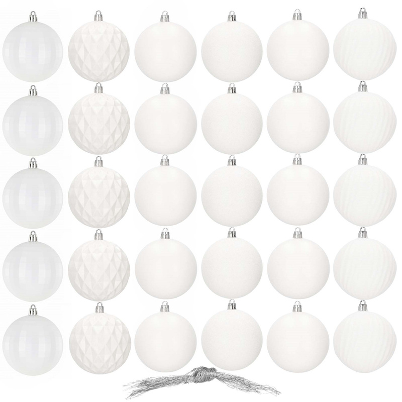 Bombki choinkowe 30 szt. białe 8 cm ozdoby choinkowe