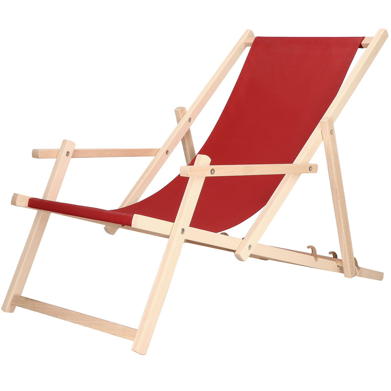 Leżak plażowy składany z podłokietnikami bordowy
