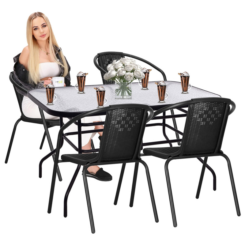 Komplet mebli ogrodowych stół 120 x 70 cm prostokątny i krzesła metalowe 4 szt. zestaw na balkon czarny