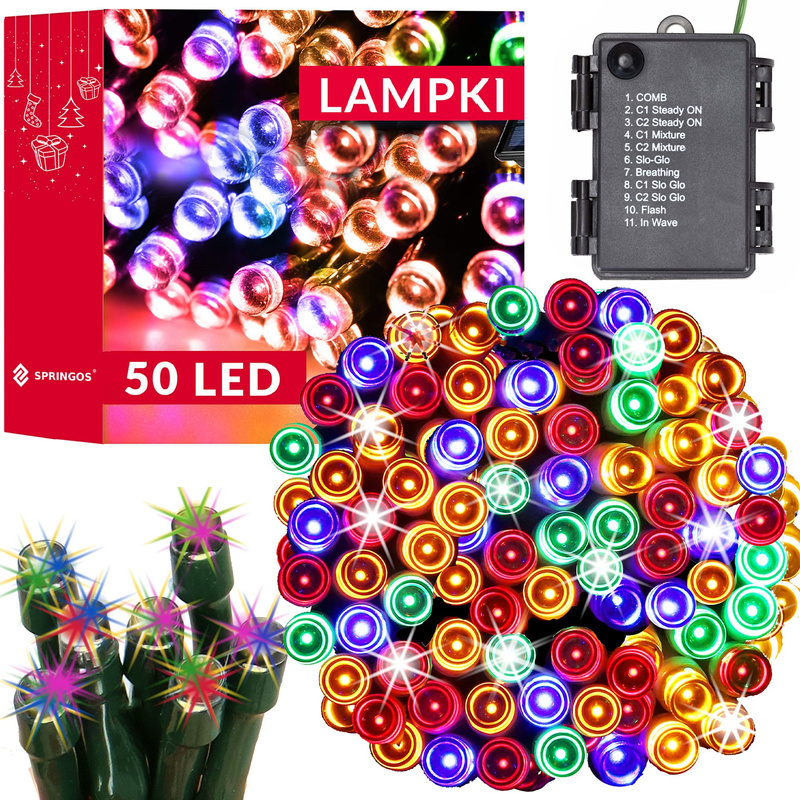 Lampki choinkowe 50 LED na baterie IP44 multikolorze z programatorem