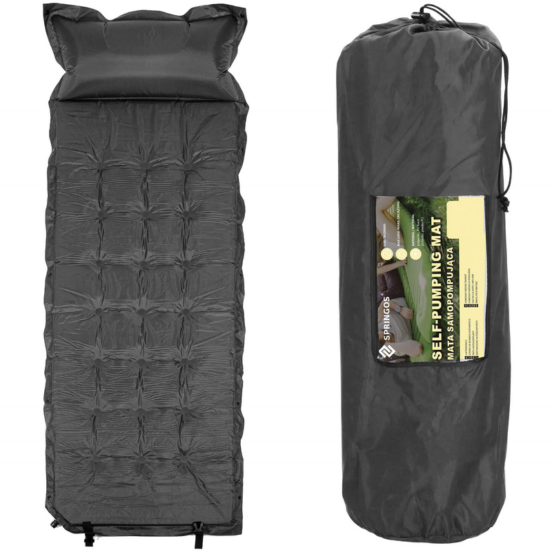 Mata samopompująca materac 193 cm z poduszką i pokrowcem mata turystyczna szara
