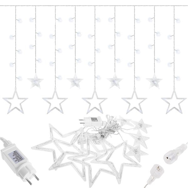 Kurtyna świetlna 92 led girlanda gwiazdki, lampki wewnętrzno-zewnętrzne sople zimny biały