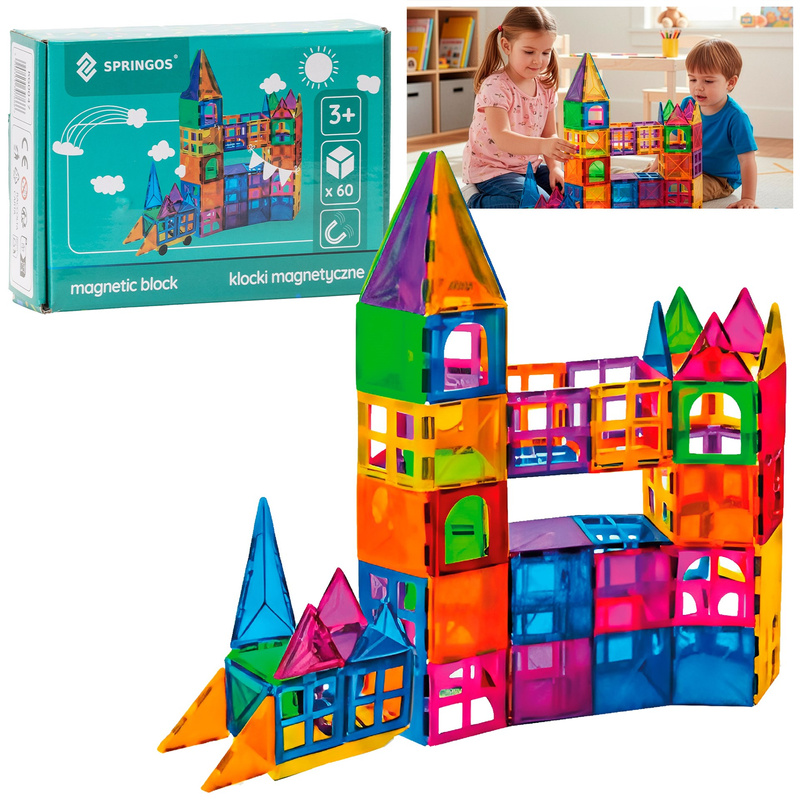 Klocki magnetyczne zestaw 60 szt. klocki konstrukcyjne dla dzieci, kolorowe