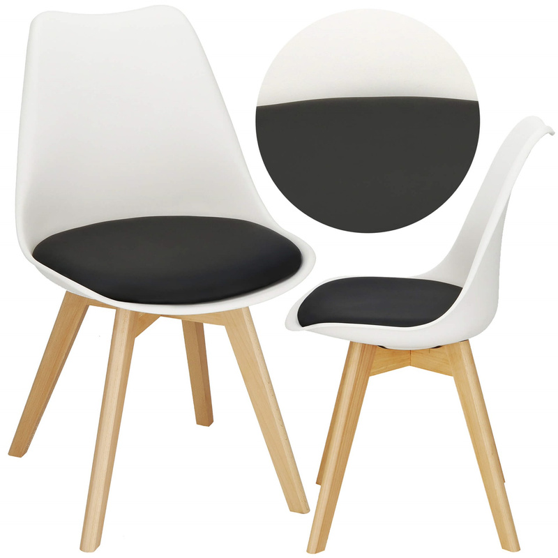 Krzesło Verde do jadalni, kuchni skandynawskie ekoskóra biało-czarne