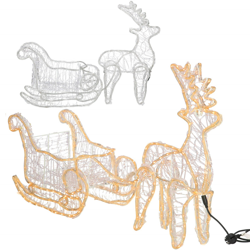 Renifer Led świąteczny z saniami 150 cm świetlna dekoracja do ogrodu biały ciepły