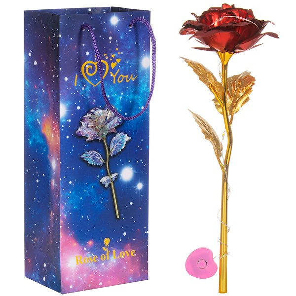 Wieczna róża czerwona 25 cm świecąca dekoracja LED prezent kwiat