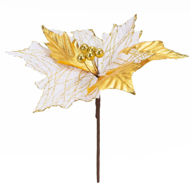 Gwiazda betlejemska 26 cm zlota z brokatem poinsecja ozdoba świąteczna