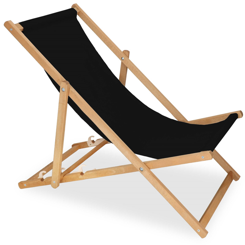 Leżak drewniany składany do ogrodu, na plażę 3 stopniowa regulacja czarny