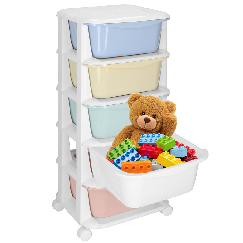 Regał łazienkowy z 5 szufladami szafka na kółkach na zabawki mobilna pastelowa