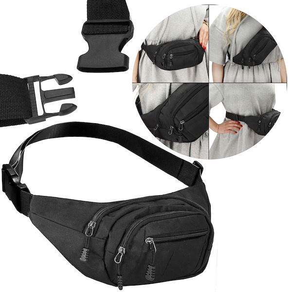 Saszetka biodrowa pojemna nerka sportowa czarna