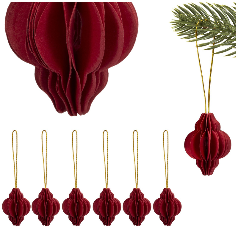 Bombki papierowe komplet 6 szt. ozdoby choinkowe 4 cm zawieszki rozkładane bordowe