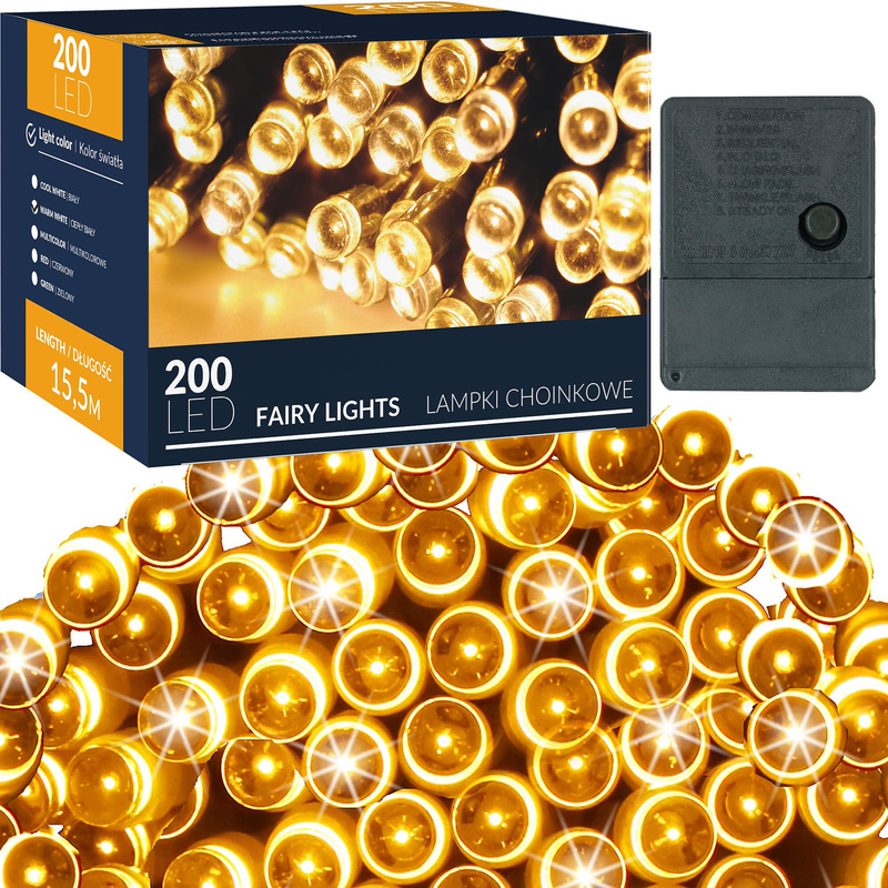 Lampki świąteczne 200 Led ciepły biały 15,5 m oświetlenie choinkowe