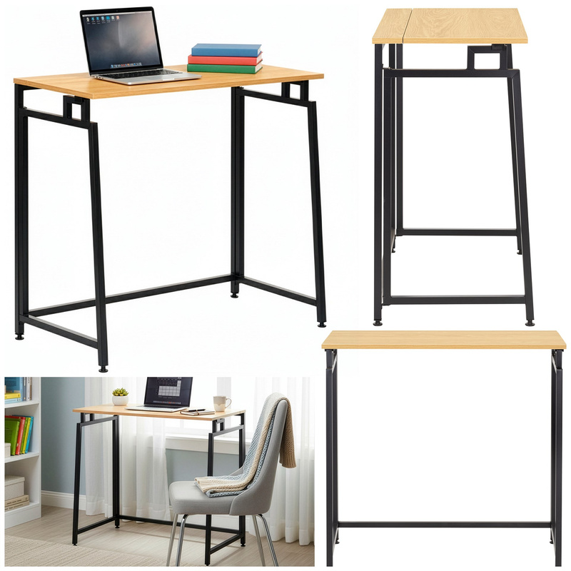 Biurko gabinetowe, stolik do nauki składany, komputerowy 80 cm drewniane, jasno brązowy