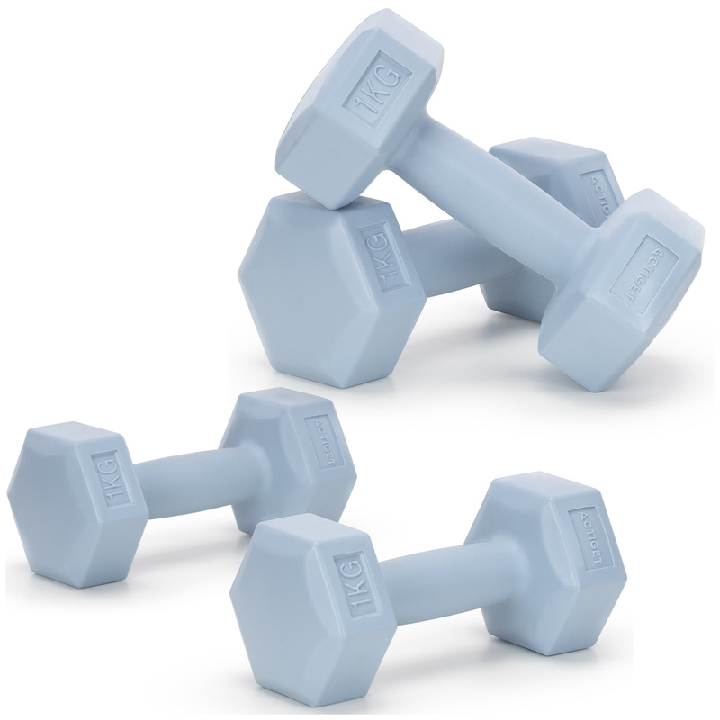 Hantle 2x1kg hexagonalne do ćwiczeń fitness ciężarki zestaw 2 szt. jasno niebieskie