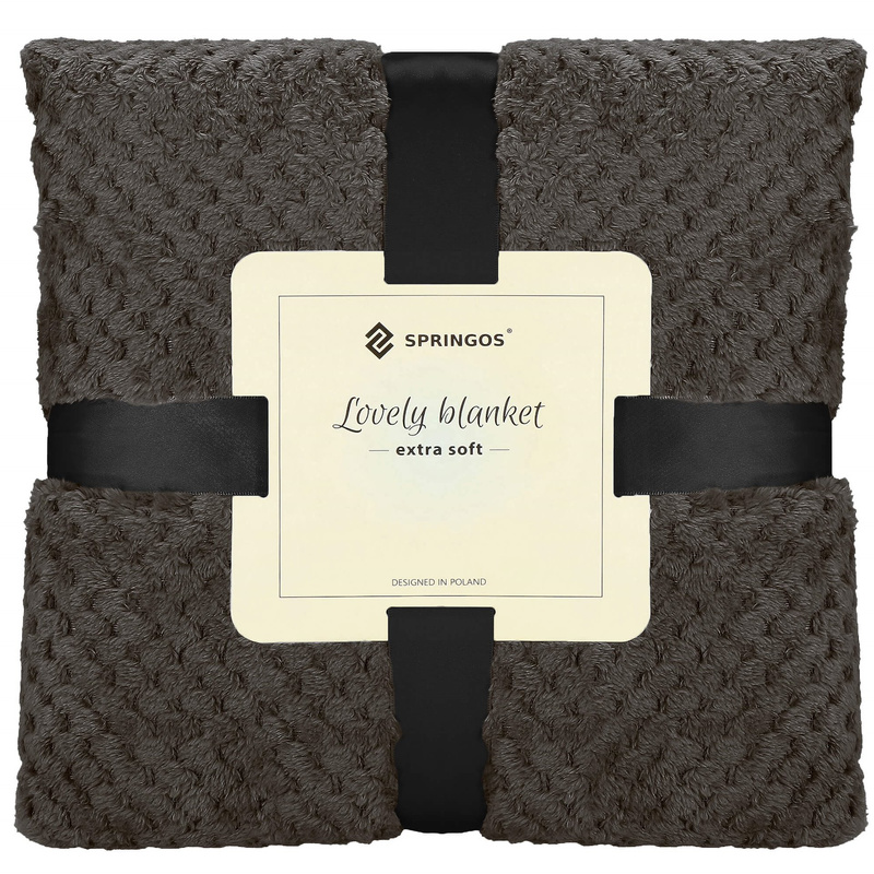 Narzuta na łóżko, pled 200x220 cm wzór tłoczony koc na kanapę czarny