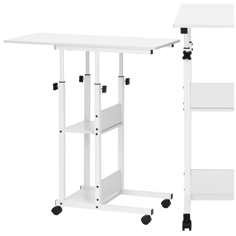 Stolik kawowy na kółkach z regulacją 76-86 cm biurko mobilne pod laptopa białe