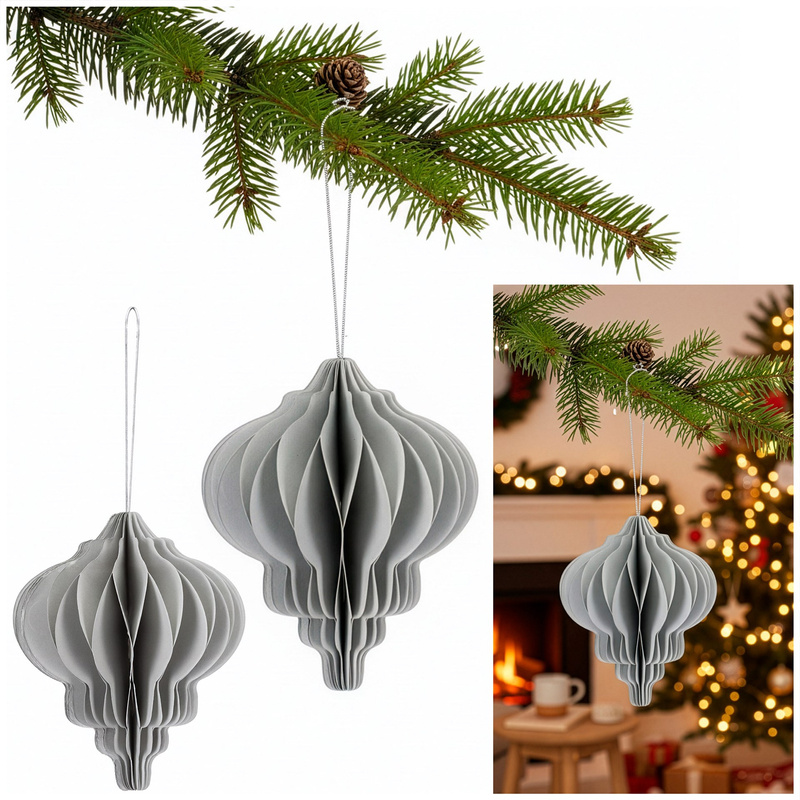 Bombki papierowe komplet 6 szt. ozdoby choinkowe 12,5 cm zawieszki rozkładane szare