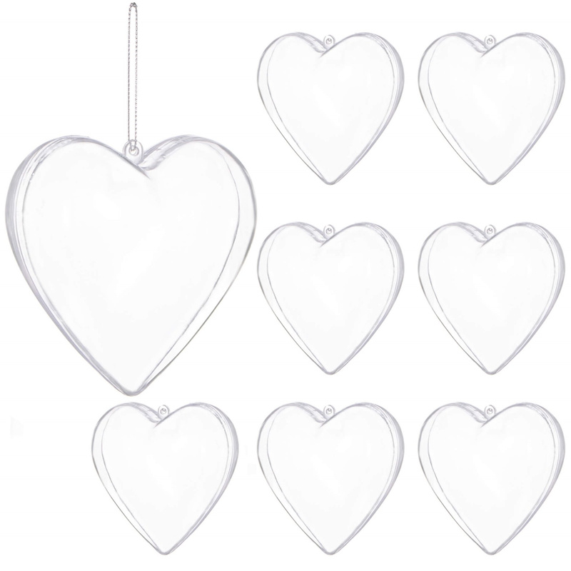 Bombki akrylowe 7cm serce plastikowe decoupage zestaw 8 szt.