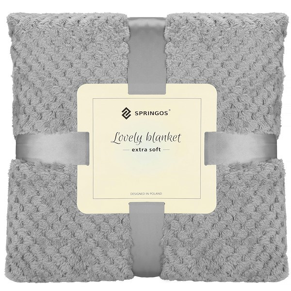 Narzuta na łóżko, pled 200x220 cm dwustronny, tłoczony koc na kanapę szary