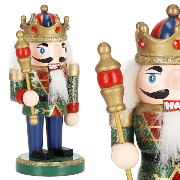 Dziadek do orzechów 15,5 cm z batutą, drewniany żołnierzyk multikolor, figurka świąteczna