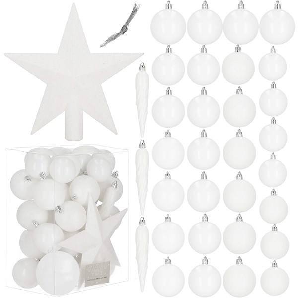 Bombki choinkowe 33 szt. zawieszki na choinkę ozdoby świąteczne z gwiazdą białe