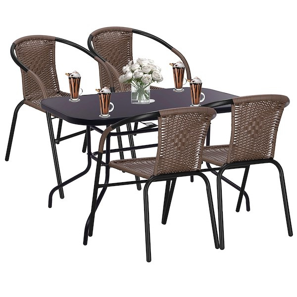 Komplet mebli ogrowowych stół prostokątny 120 x 70 cm krzesła metalowe 4 szt. zestaw na balkon czarno-brązowy