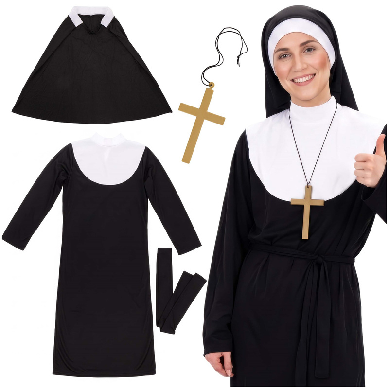 Kostium zakonnicy M z krzyżem, habit, przebranie na Halloween, bal, karnawał strój, przebranie