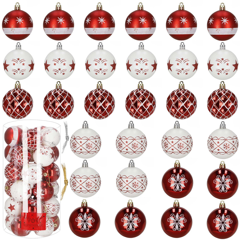 Bombki choinkowe, ozdoby świąteczne do stroika 30 szt. nietłukące, biało-czerwone