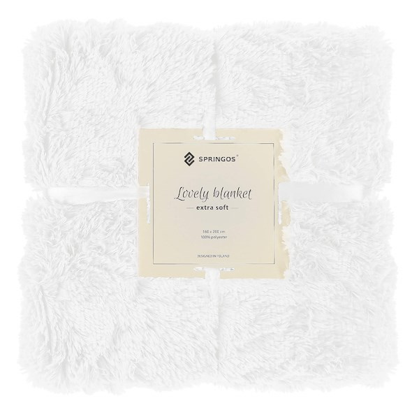 Koc narzuta na łóżko 160x200 cm włochacz futrzak pled biały