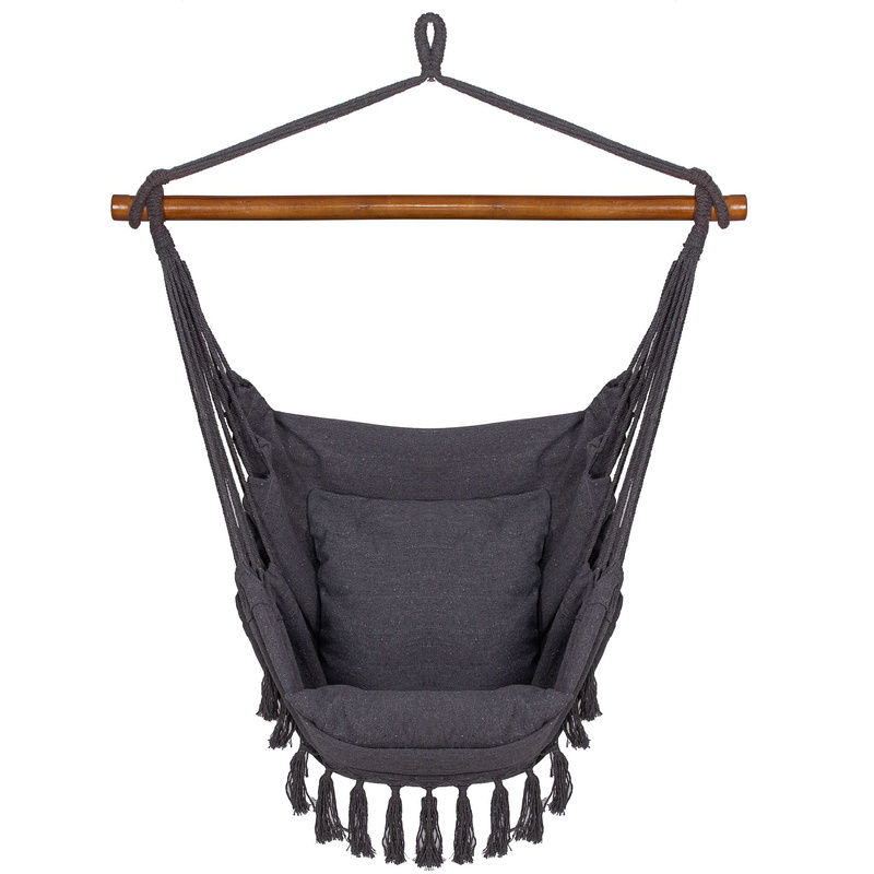Hamak brazylijski z poduszkami 130x100cm fotel wiszący z frędzlami szary
